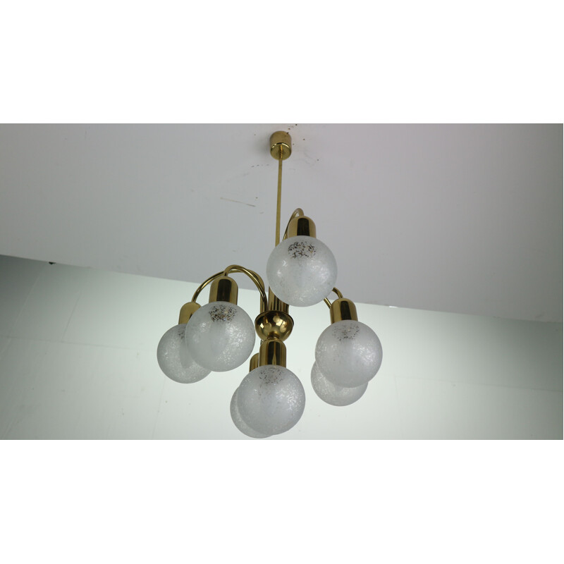 Vintage Doria Crackle glass globes brass chandelier