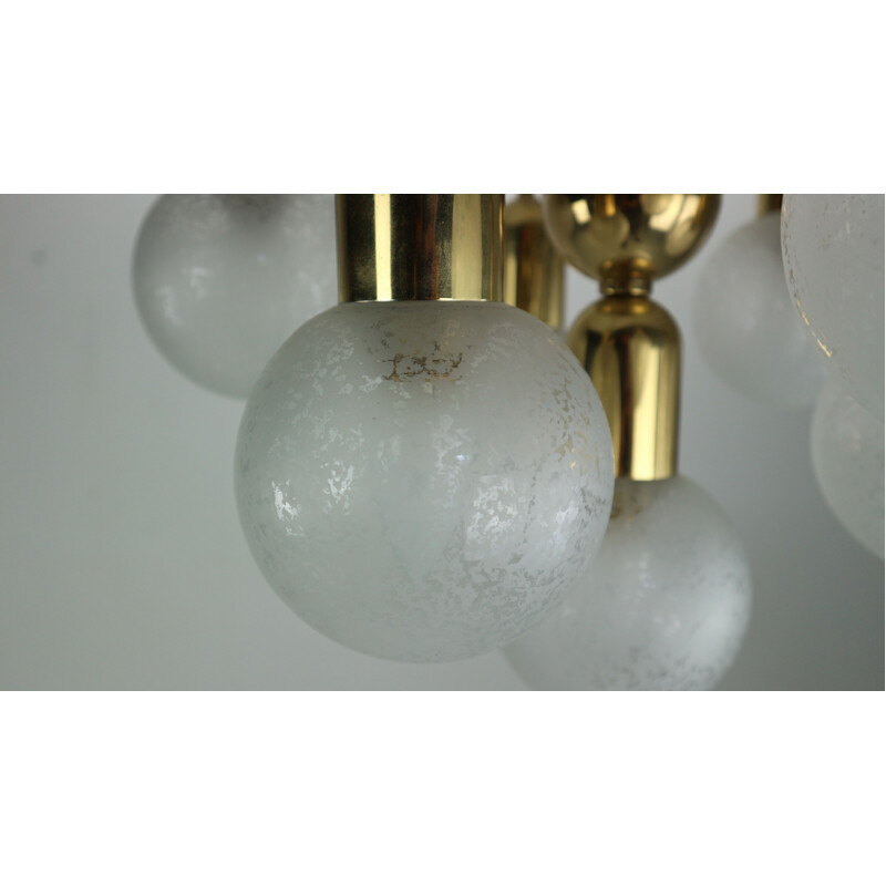Lustre vintage en laiton globes de verre Doria