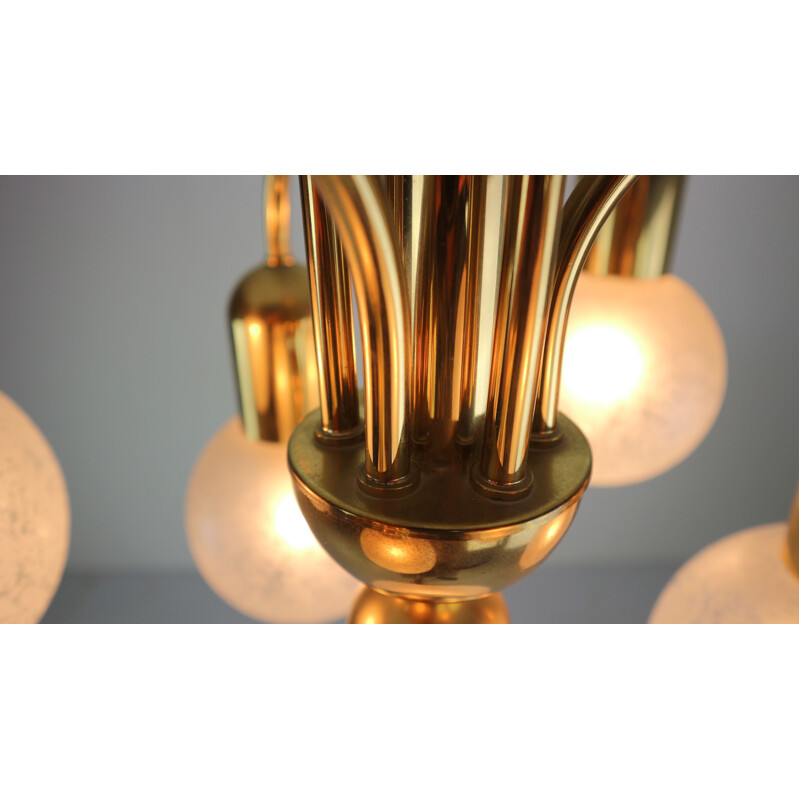 Vintage Doria Crackle glass globes brass chandelier