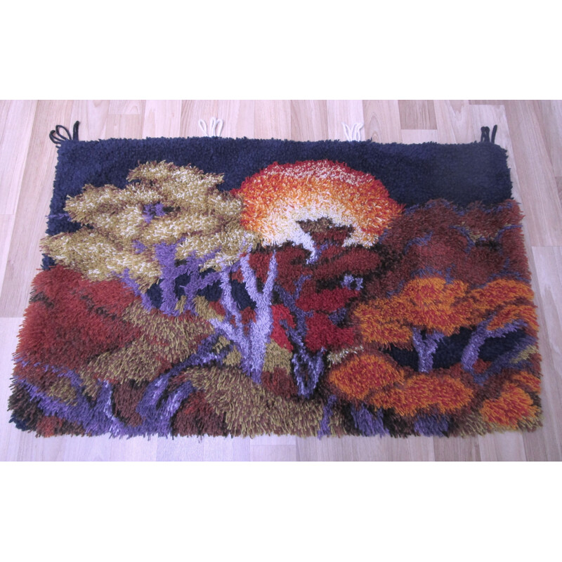 Tapis mural vintage en laine à décor de forêt