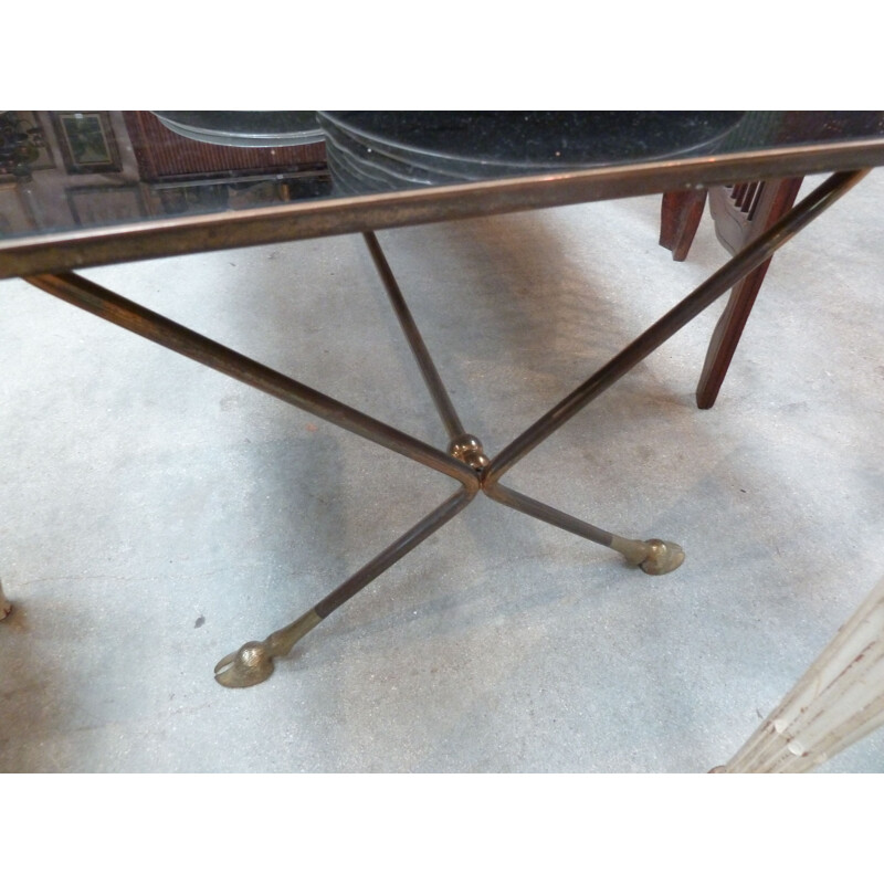 Table basse vintage avec plateau en opaline noire