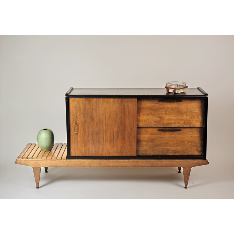 Sideboard in oakwood, beechwood and brass, Gérard GUERMONPREZ - 1950s