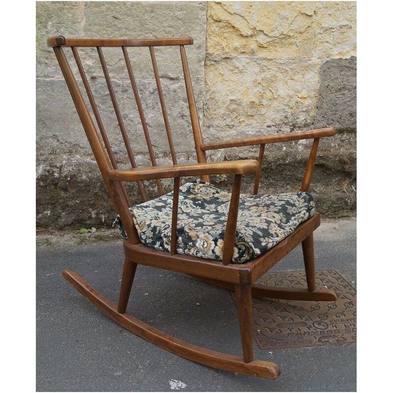 Rocking chair vintage par baumann en bois 1960