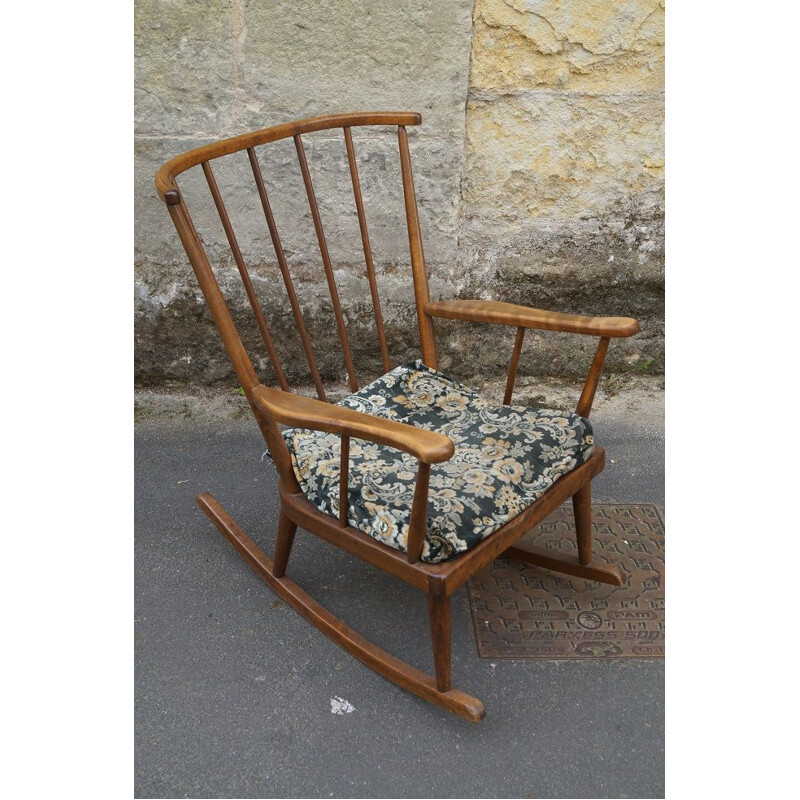 Rocking chair vintage par baumann en bois 1960