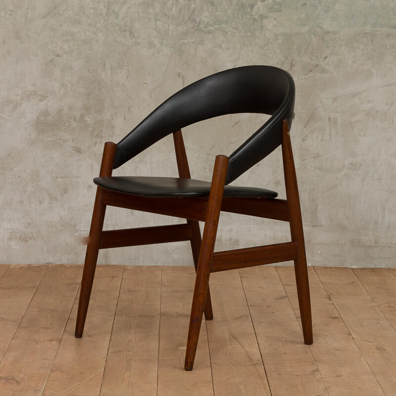 Vintage Danish chair in teak and black leatherette