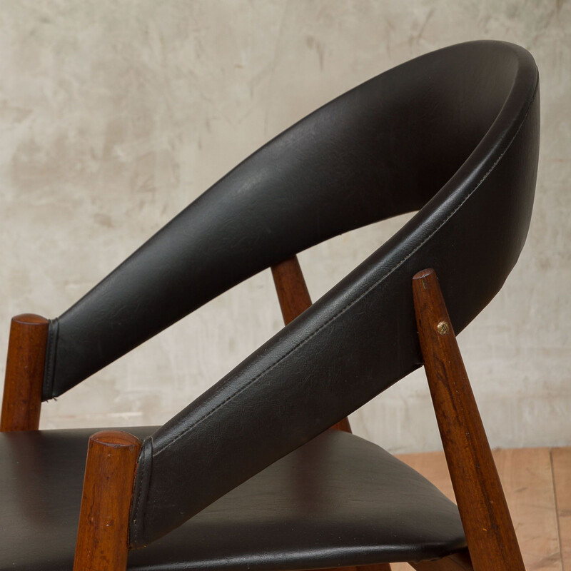 Vintage Danish chair in teak and black leatherette