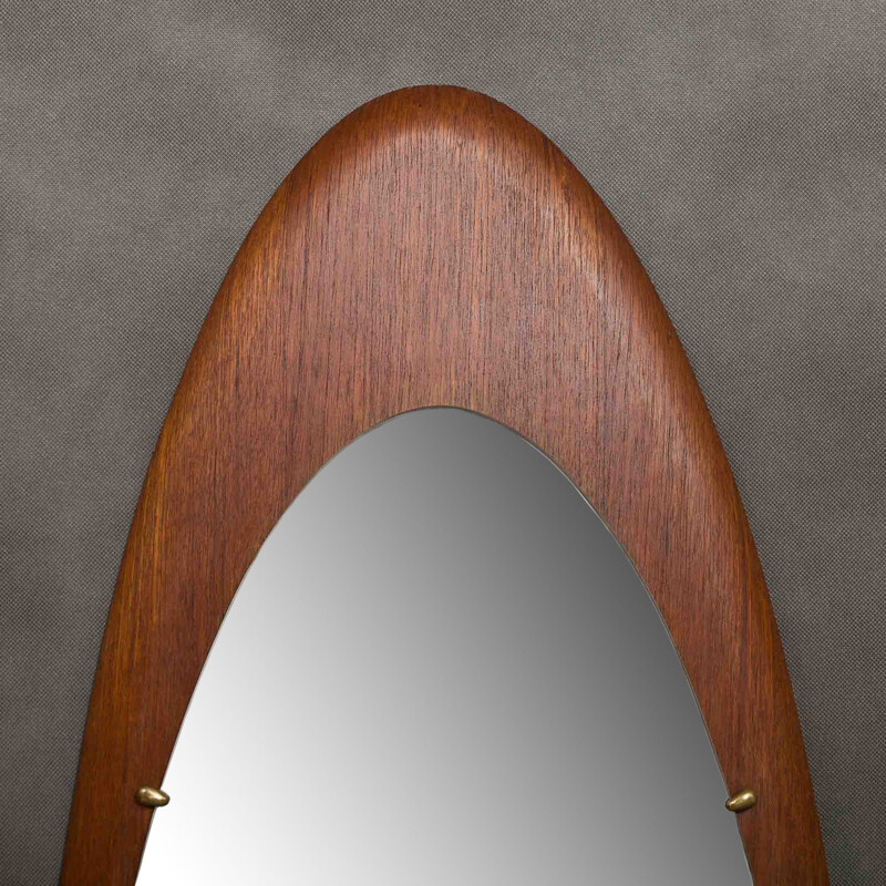 Vintage oval mirror in teak, Italy, 1960s