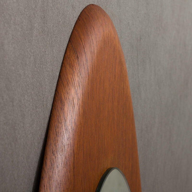 Vintage oval mirror in teak, Italy, 1960s