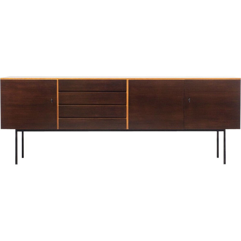 Vintage german sideboard in walnut and steel 1960s