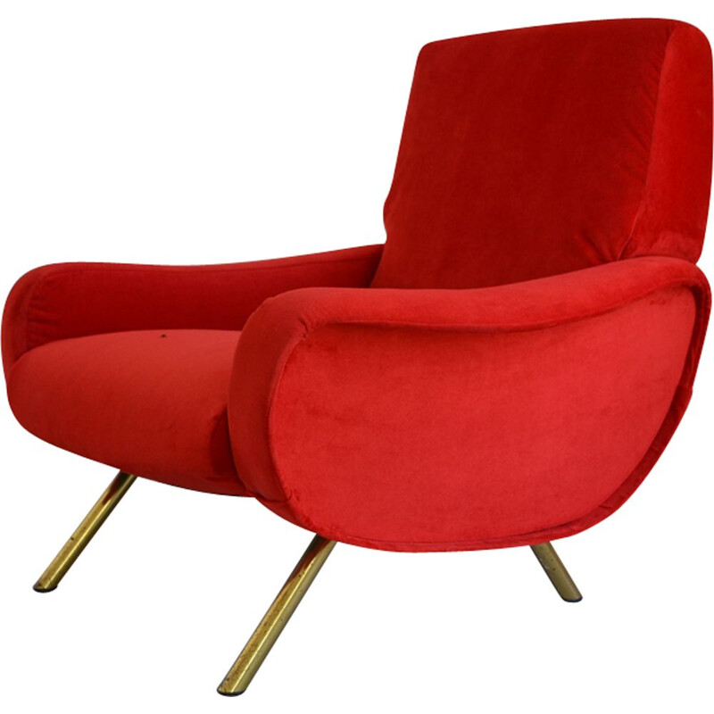 Fauteuil vintage italien Lady pour Arflex en velours rouge 1950