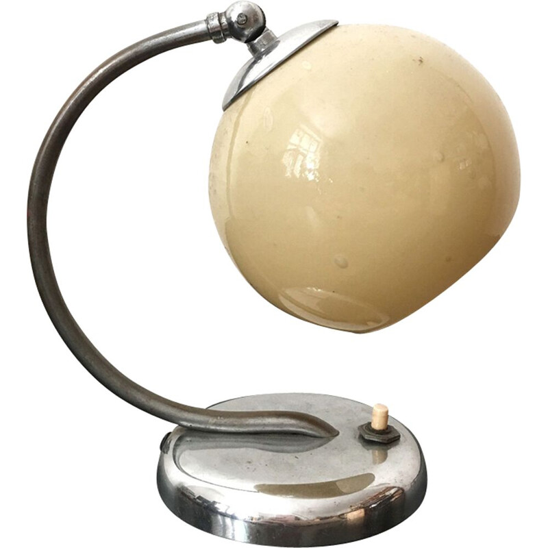 Vintage table lamp Art deco beige glass, 1930s