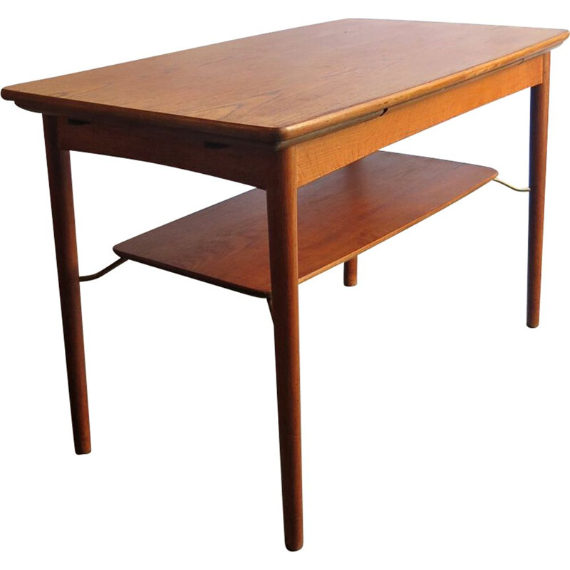 Vintage coffee table extendable in teak with lower shelf 1950s