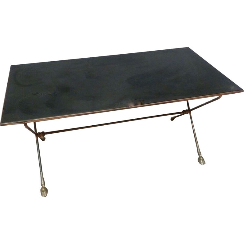 Table basse vintage avec plateau en opaline noire