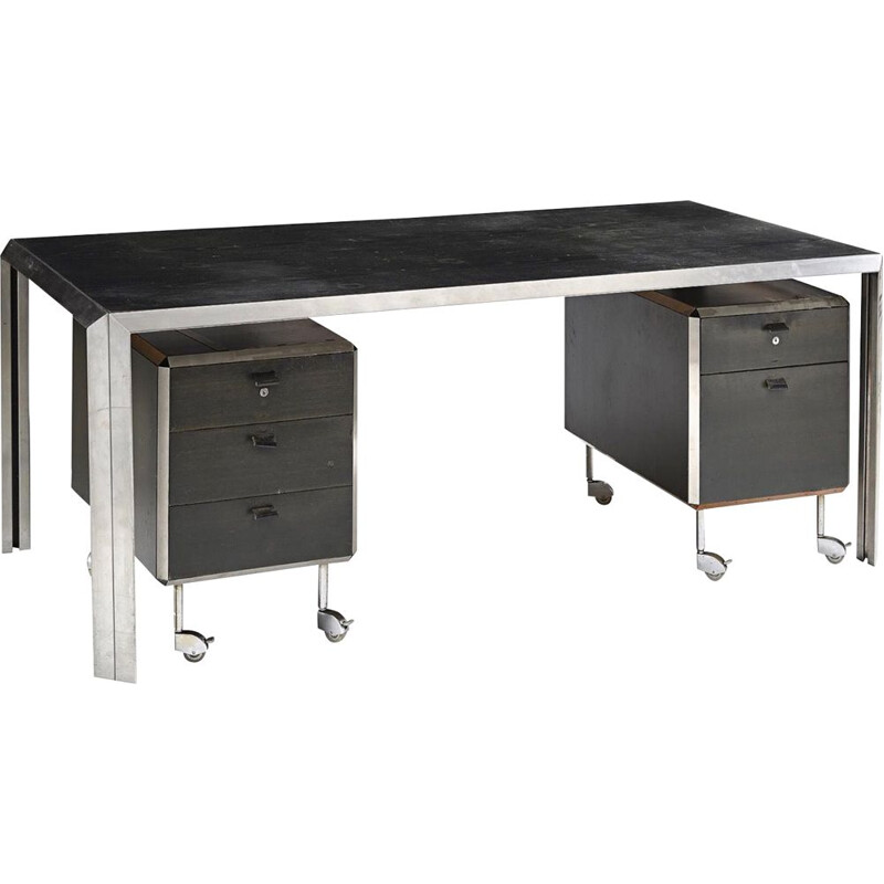 Vintage black desk by Bernard Marange for TFM