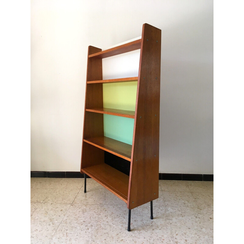 Vintage Bookcase with multicolored background, 1950