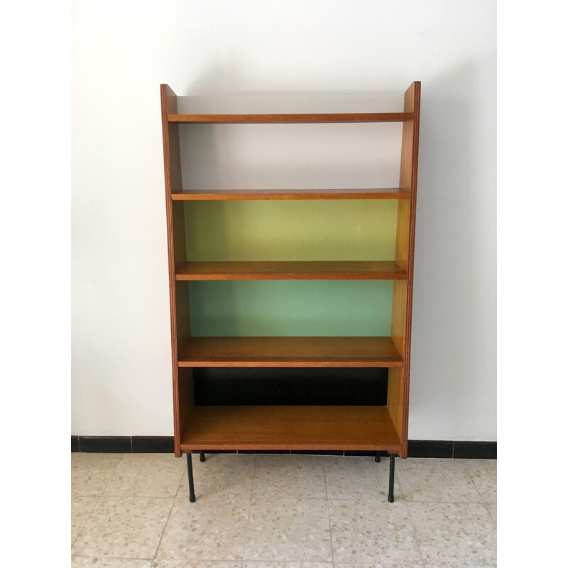 Vintage Bookcase with multicolored background, 1950