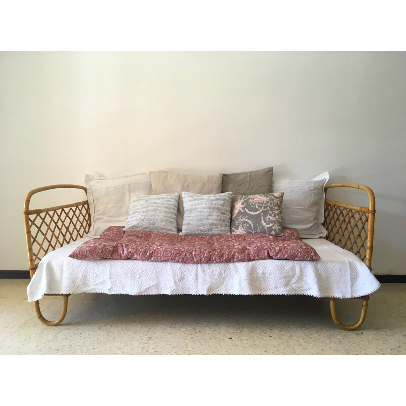 Vintage Rattan Bed, 1950s