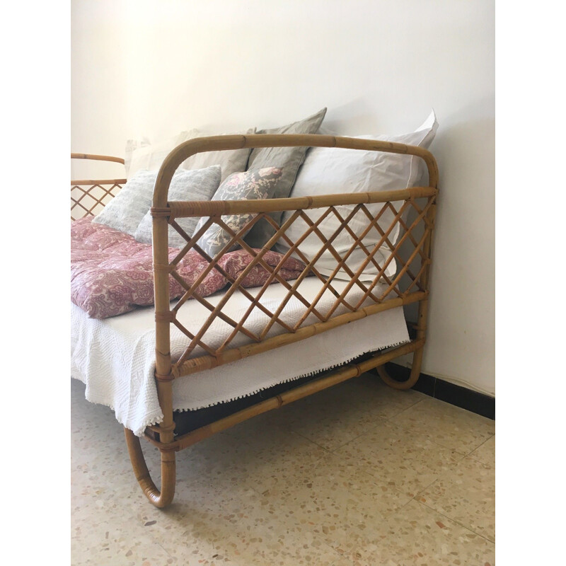 Vintage Rattan Bed, 1950s