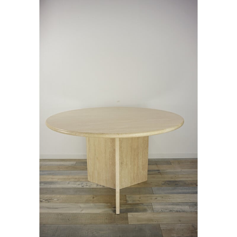 Vintage dining table round in travertine Italy 70s