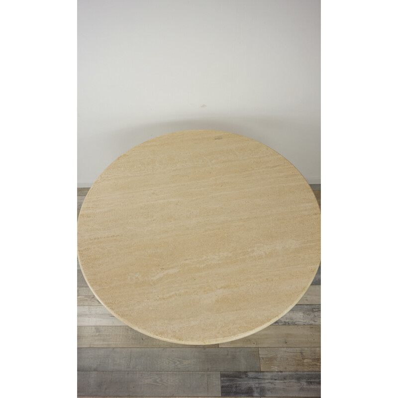 Vintage dining table round in travertine Italy 70s