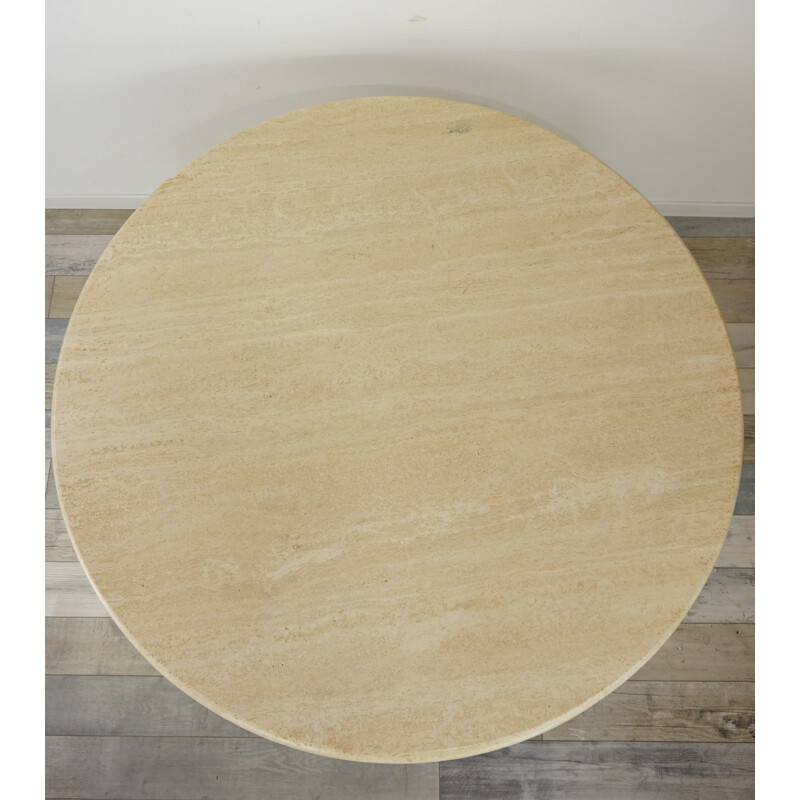 Vintage dining table round in travertine Italy 70s