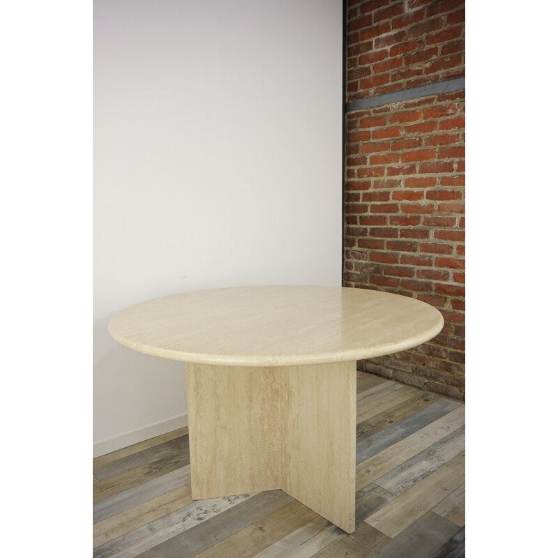 Vintage dining table round in travertine Italy 70s