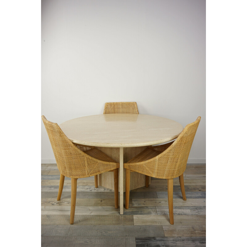 Vintage dining table round in travertine Italy 70s