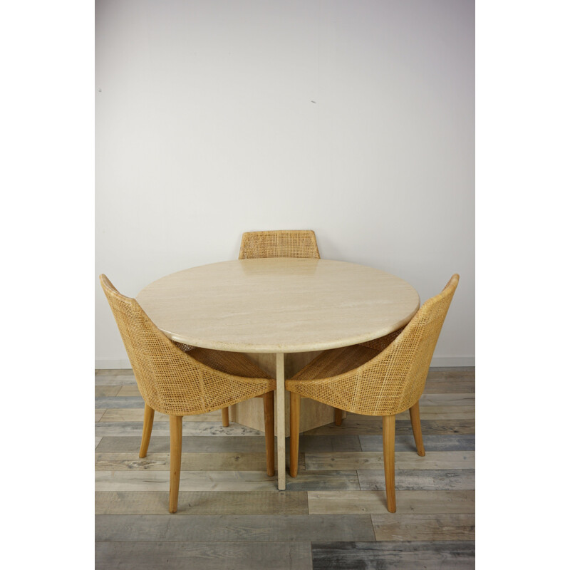 Vintage dining table round in travertine Italy 70s