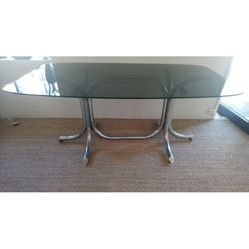 Vintage dining table glass and chrome 70s 