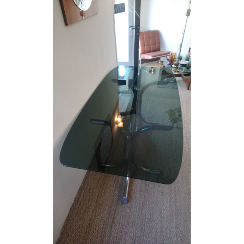 Vintage dining table glass and chrome 70s 