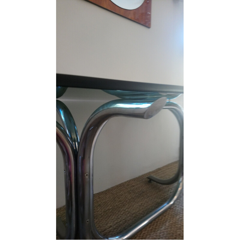 Vintage dining table glass and chrome 70s 