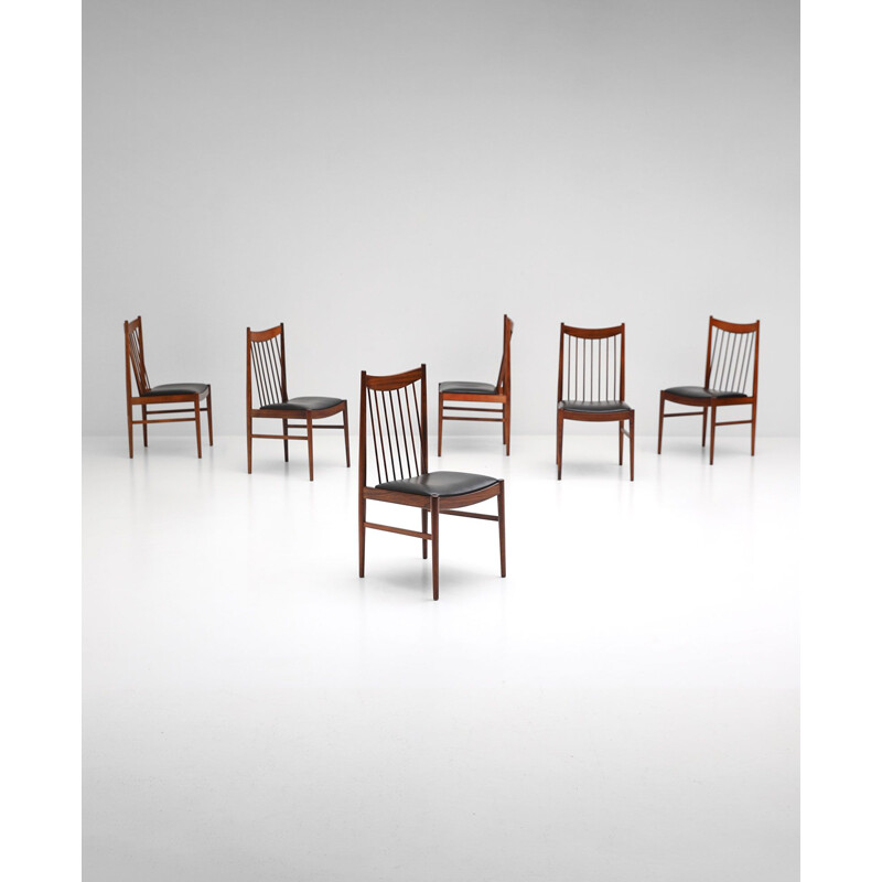 Suite de 6 chaises vintage en palissandre et cuir par Arne Vodder pour Sibast, Danemark,1964