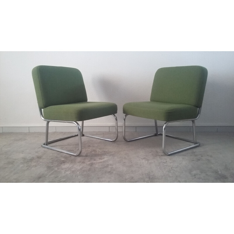 Set of 8 Vintage Green Low Chairs, 1970
