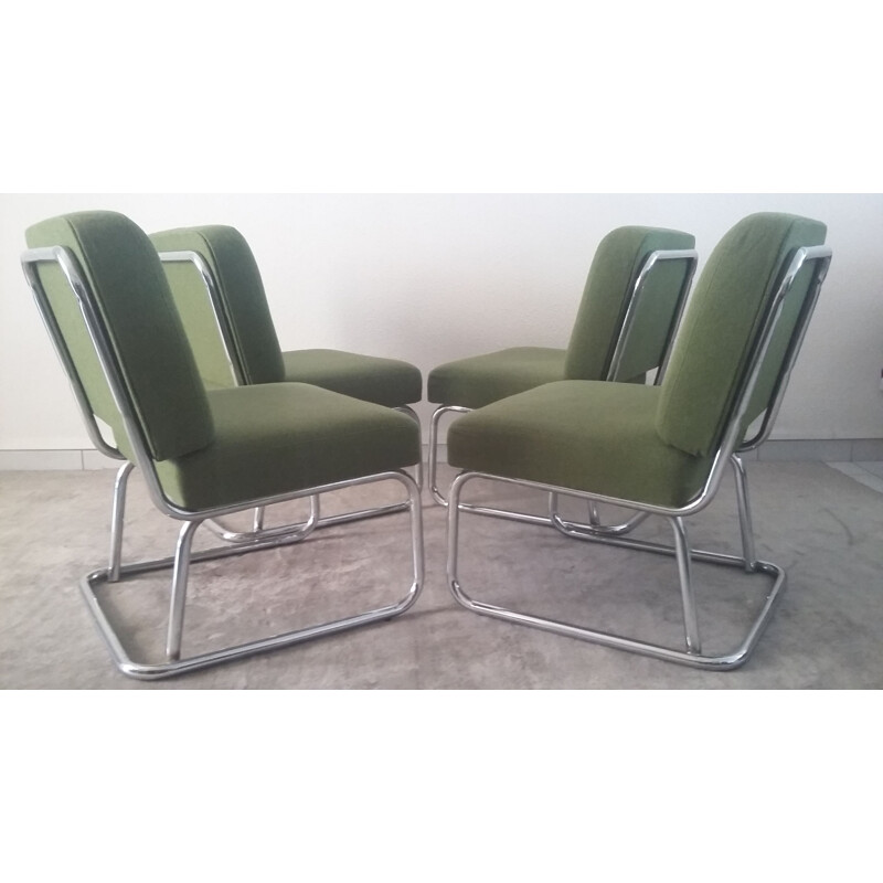 Set of 8 Vintage Green Low Chairs, 1970