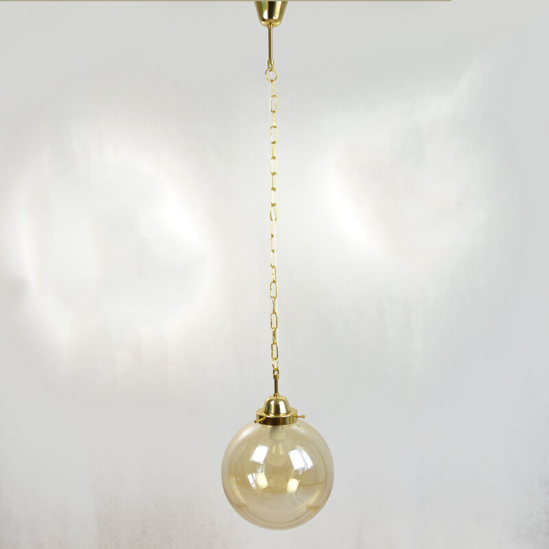 Vintage chandelier for Zelaznoborske Sklo in brass and glass 1970s