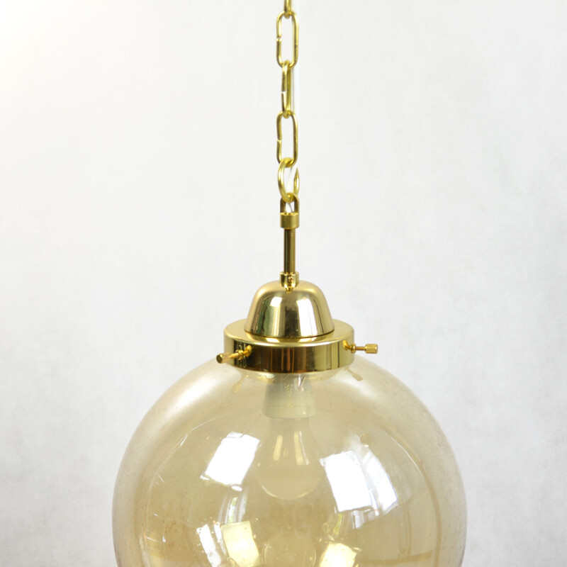 Vintage chandelier for Zelaznoborske Sklo in brass and glass 1970s