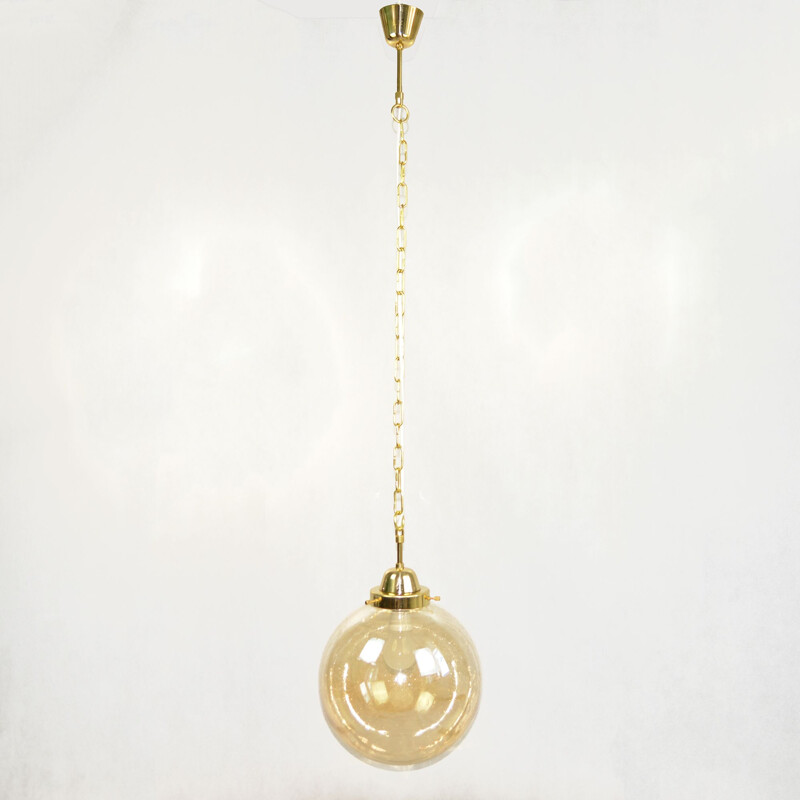 Vintage chandelier for Zelaznoborske Sklo in brass and glass 1970s