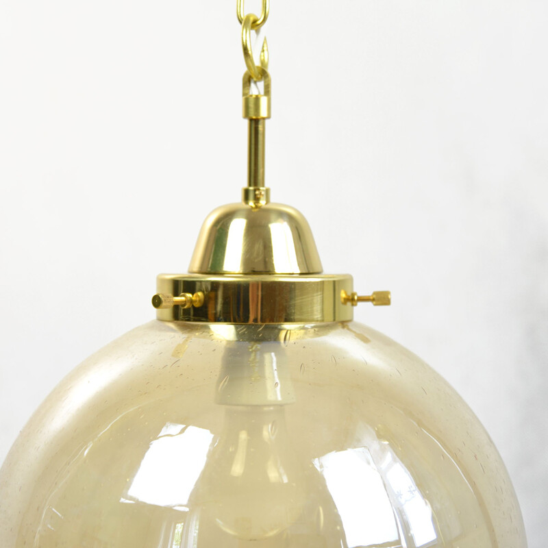 Vintage chandelier for Zelaznoborske Sklo in brass and glass 1970s