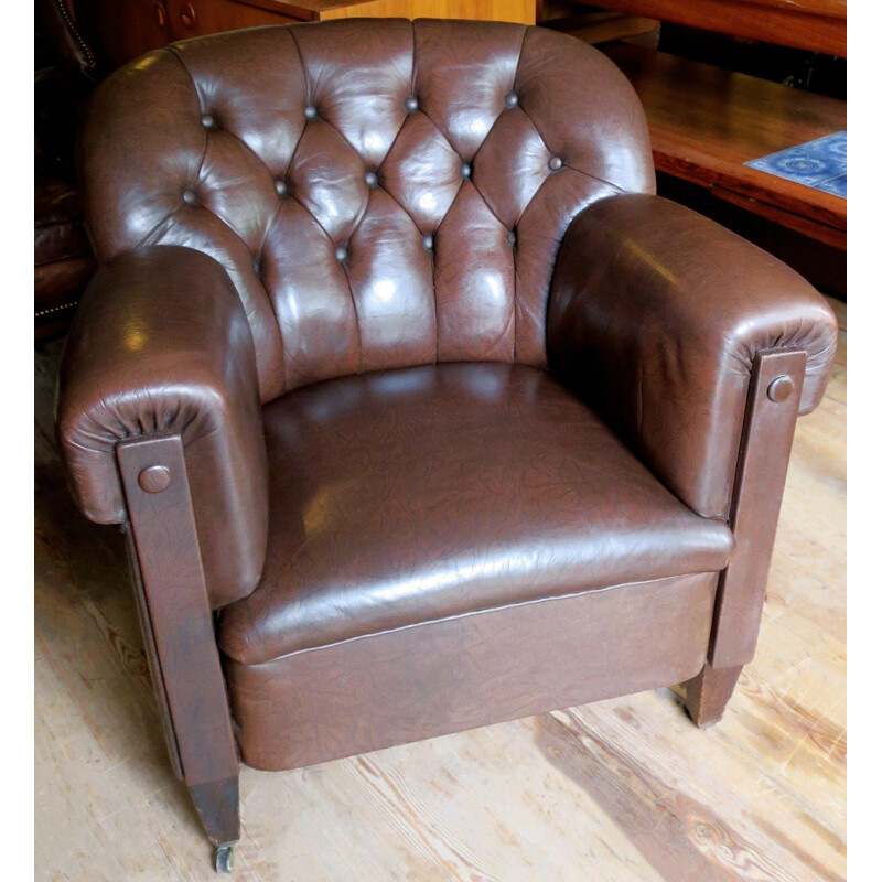 Vintage german Club armchair in dark brown leather 1940s