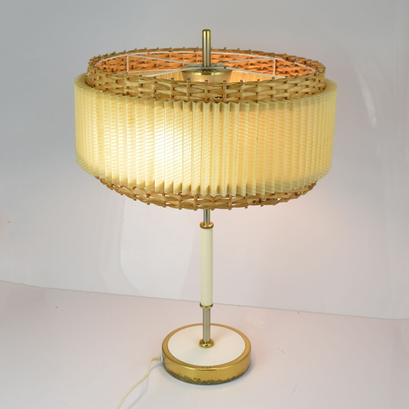 Vintage table lamp for VEB von Raumleuchten Stadtilm in steel and wicker 1970s