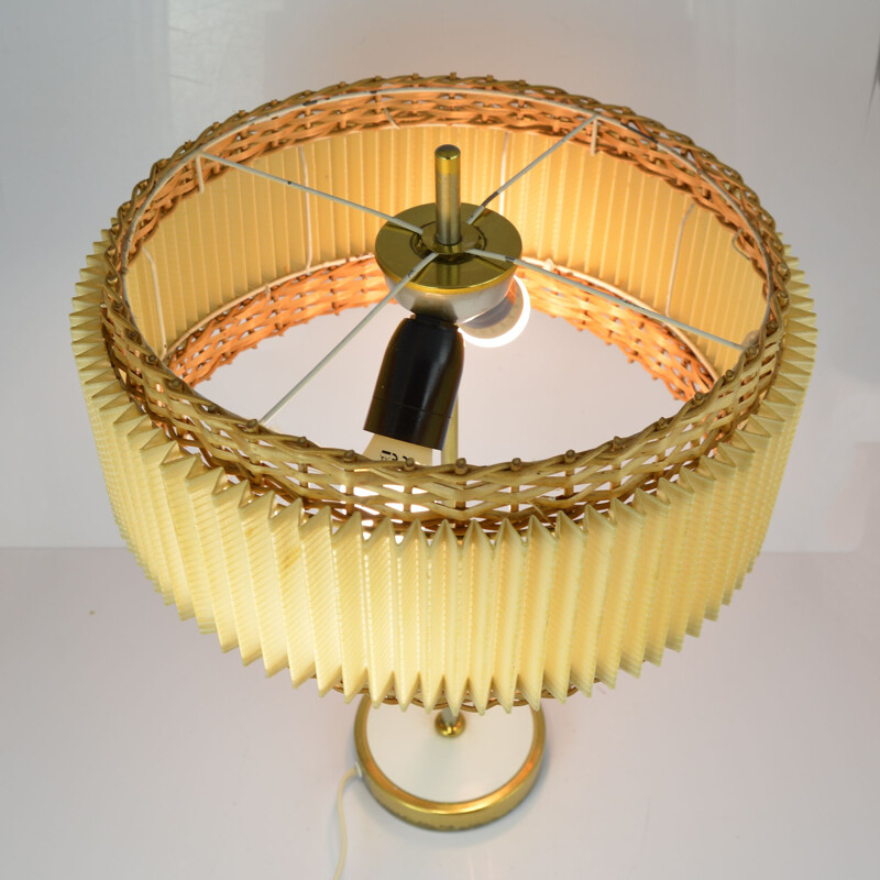Lampe de table vintage pour VEB von Raumleuchten Stadtilm en acier et osier 1970