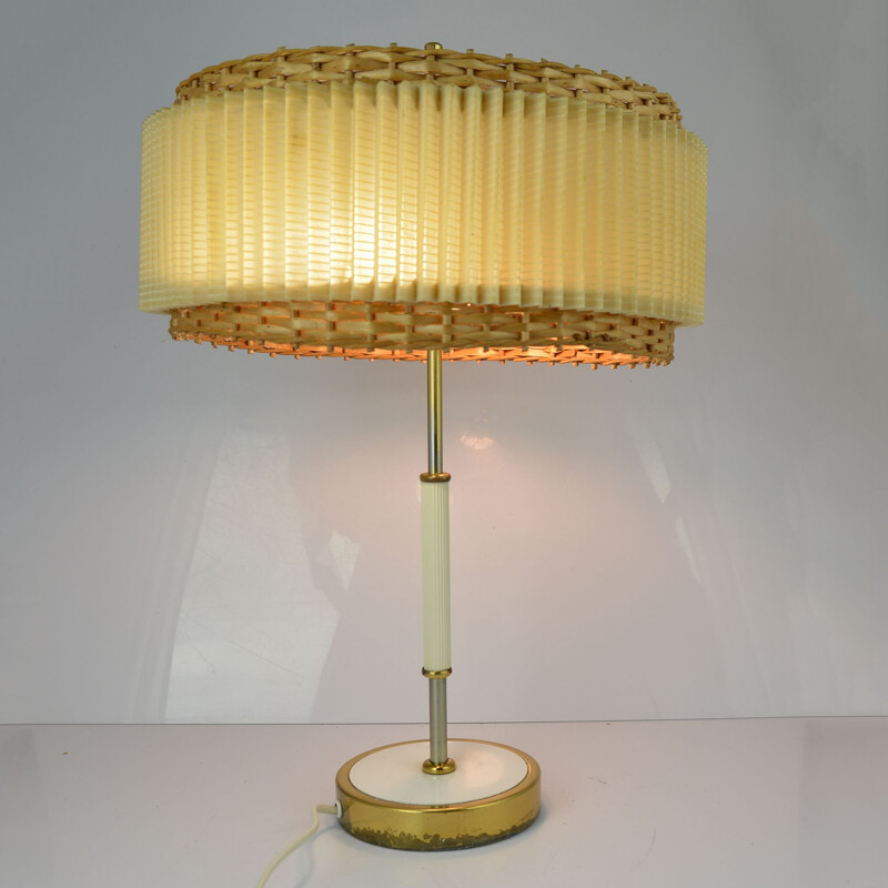 Lampe de table vintage pour VEB von Raumleuchten Stadtilm en acier et osier 1970