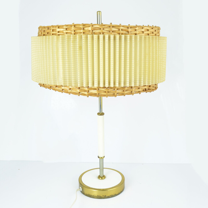 Vintage table lamp for VEB von Raumleuchten Stadtilm in steel and wicker 1970s