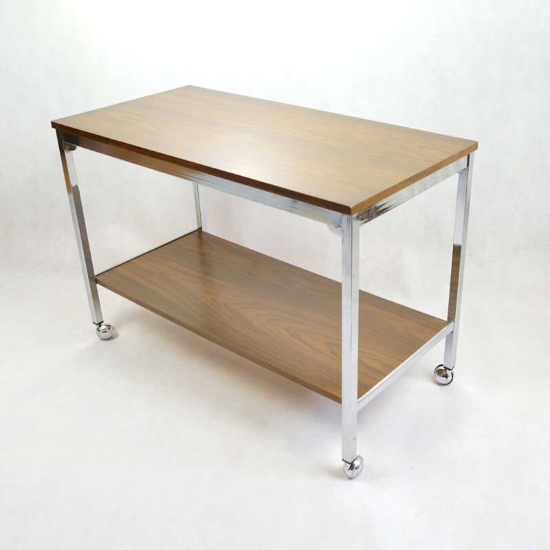 Vintage serving trolley in wood and steel 1960s