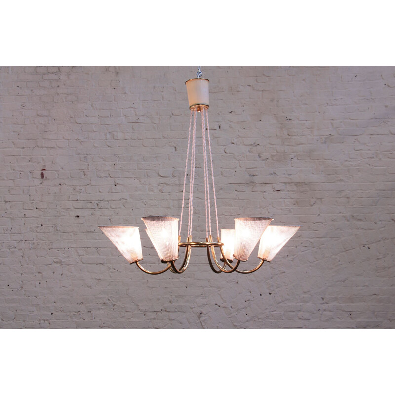 Vintage chandelier of Kobis & Lorence in sheet metal and brass 1950