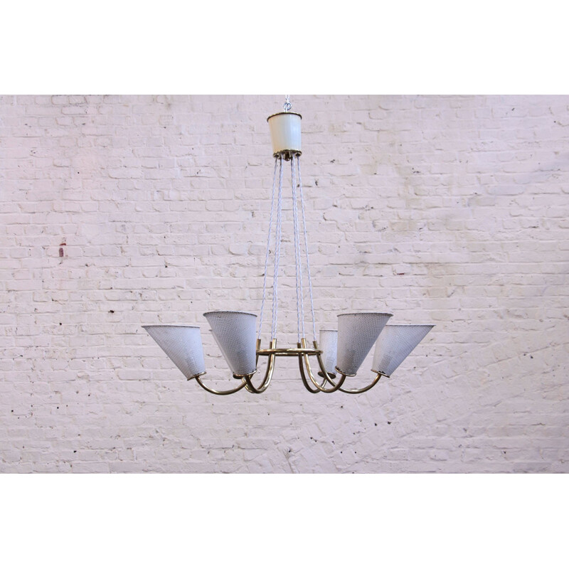 Vintage chandelier of Kobis & Lorence in sheet metal and brass 1950