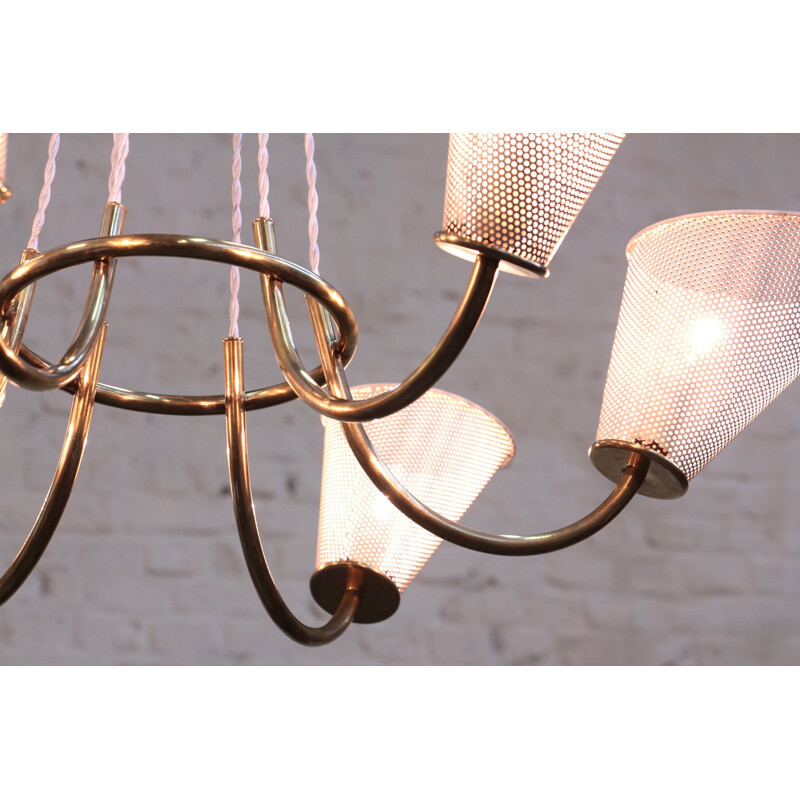 Vintage chandelier of Kobis & Lorence in sheet metal and brass 1950