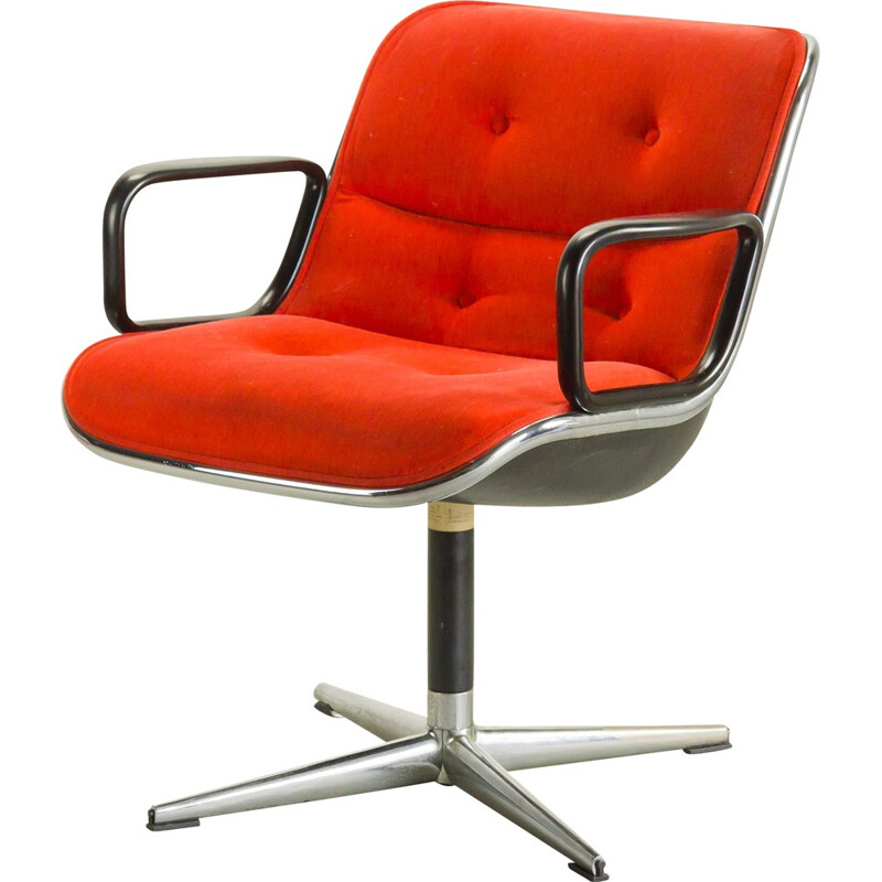 Knoll International red velvet and metal swivel chair, C. POLLOCK - 1960s