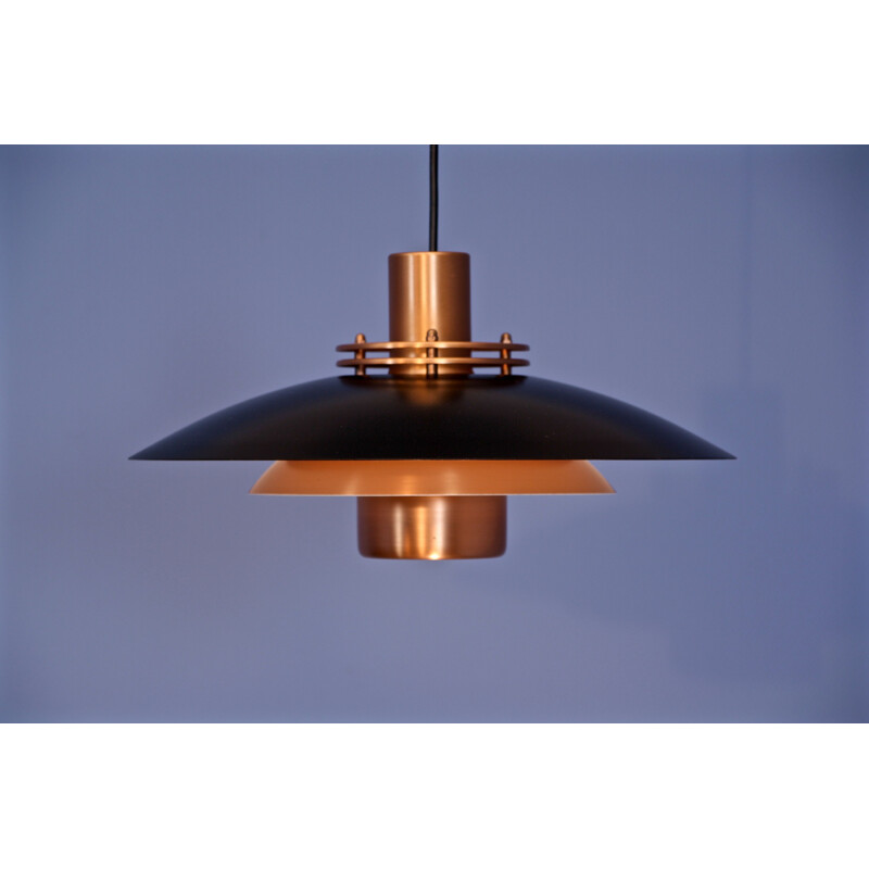 Vintage hanging lamp in black and solid copper by Form Light, Denmark 1970s