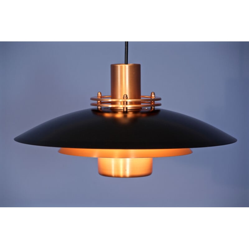 Vintage hanging lamp in black and solid copper by Form Light, Denmark 1970s